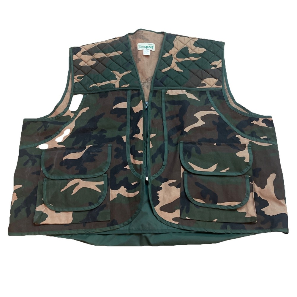 Vintage Texsport Fieldwear Camo Vest Multiple Pockets Size 3XL
